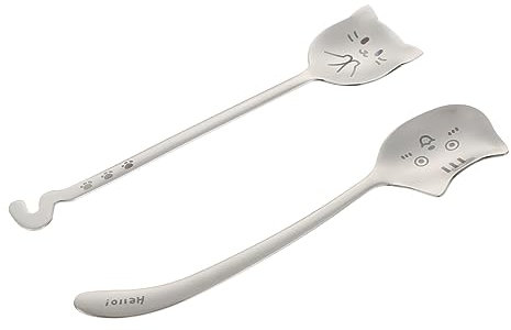 Ciieeo 2piezas Cucharas De Postre Creativas Acero Inoxidable Diseño Gatitos Para Café Té y Sopa Uso Hogar Restaurante Hotel