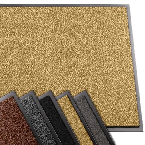VOUNOT 2er-Set Hochwertige Fußmatte Innen und Außen, Schmutzfangmatte rutschfest,waschbar & wetterfest, Fussmatte für Eingangsbereich & Aussenbereich, Läufer Flur dünn 90x120cm, Beige