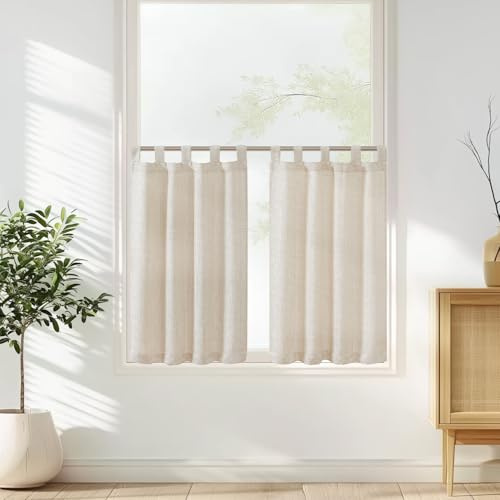 Vangao Tende Cucina Corta con Passanti Beige 70 x 60 cm 2 pezzi Moderne Tende per Interni camera da letto per soggiorno Tenda Finestre Piccole da vetro Bagno Bistrot per Casa Poliestere