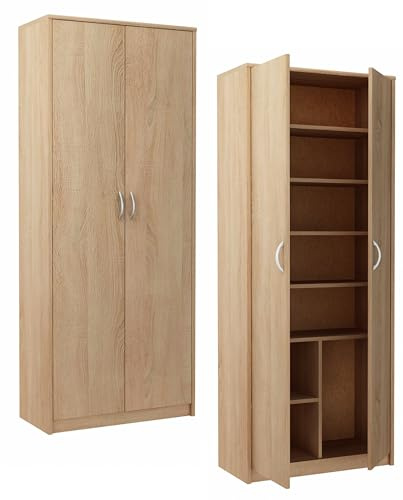 MATKAM Bücherregal R4, B/H/T 74x180x35cm ideal für Büro, Diele Wohnzimmer, Jugend- oder Kinderzimmer, mit verstellbaren Regalböden und satinierte Griffe (Sonoma Eiche)