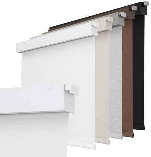 Joydeco No Drill Blackout Shades, Free-Stop Cordless Roller Shades, UV Protection, Thermal Insulated Blinds for Indoor Windows, Easy Install Window Blinds for Home and Office (White, 35 W X 75 H)
