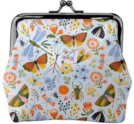 Petit porte-monnaie en cuir synthétique pour femme Motif insectes et fleurs