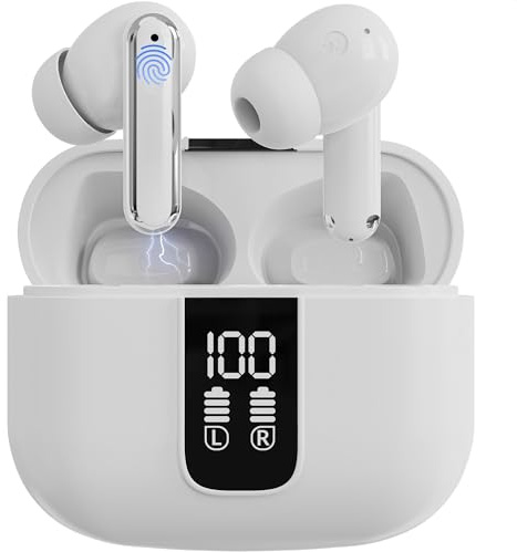 Strex Bluetooth Kopfhörer - Active Noise Cancelling - LED-Anzeige - Bluetooth-Kopfhörer Kabellos - Bluetooth 5.3 - In-Ear Ohrhörer - Weiß