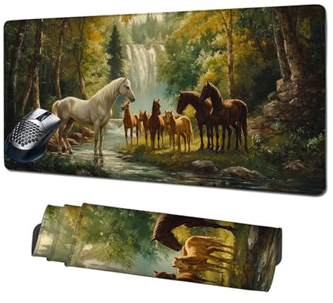 Alfombrilla Gaming,Alfombrilla Ratón Bosque Mouse Pad,Caballo Alfombrilla Escritorio Grande 1600x800mm,Protector Escritorio Alfombrilla Antideslizante,Mejora Precisión y Velocidad,Accesorios PC X1-828