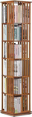 FDQAMLKX Drehbares Bücherregal, Um 360 ° Drehbares Bambus-lagerregal, Standregale mit Offenen Designregalen für Wohnzimmer, Arbeitszimmer, Büro