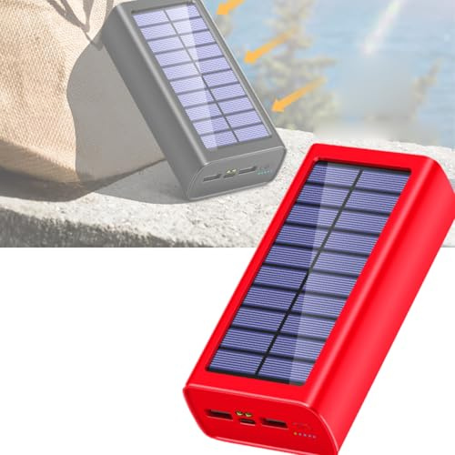 Gorger Cargador solar portátil de 30000 mAh, 50000 mAh, 100000 mAh, resistente al agua, con luz LED, puertos USB duales, entrada tipo C para camping, senderismo, viajes (rojo) (rojo, 100000)