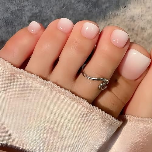 Fake Toe Nails - Ombre False Toenails with Glue - 24Pcs Stick on Toe Nails for Women - Summer Press on toe nails - Extract Wide Toe Nail Extentions for Small Big Toe Long Lasting