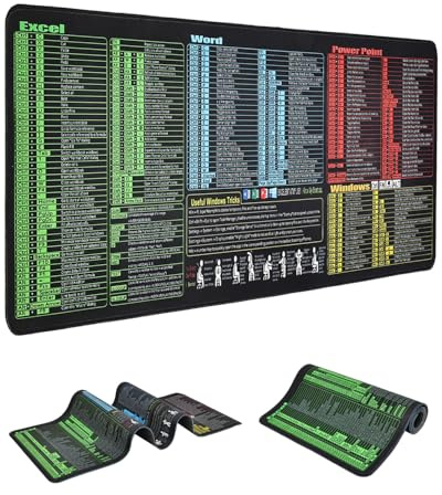 Large Excel Cheat Sheet Mouse Pad - Waterproof Gaming Desk Mat for Excel/Word/Outlook/Windows/PowerPoint Shortcut Keys, Non-Slip, Stitched Edges, Spill-Proof Desk for Keyboard (Shortcuts) | Waterproof Surface, Stitched Edges, Anti-Slip Rubber Base, Large Desk Pad 31.5 x 11.8 in with Excel Office Shortcuts