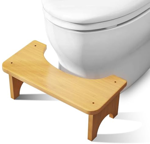LEKEFETO Bambus Toilettenhocker für Erwachsene, Fußbank Bambus, Anti-Rutsch Klohocker, Fußbank Holz, Ergonomischer WC Hocker für Badezimmer, C-Förmiger Hocker, für Bad, Küche, Wohnzimmer - Natürlich