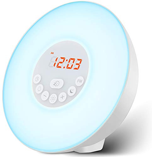Sonnenaufgangswecker mit Aufwachlicht, Dual-Alarmen, Schlummerfunktion, natürliche Klänge, Radio, verbesserte Version mit Sonnenaufgang/Sonnenuntergangssimulation