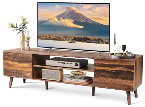 WLIVE TV Schrank 160 cm Lang, Lowboard Holz für Fernseher 60 65 70 Zoll, Fernsehtisch mit 2 Türen, Industrie-Design, TV Cabinet, Vintagebraun-schwarz