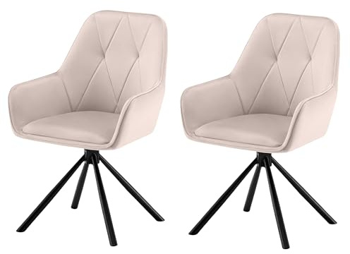Garvis 2er Set Samt Esszimmerstuhl Drehbar mit Armlehne Drehbar gepolsterte Sitzfläche Metall Beine für Küche Esszimmer Schlafzimmer (Creme)
