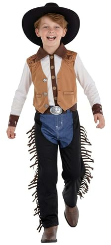 Boys Classic Western Cowboy Costume | Shirt Vest Combo and Pants with Chaps for Halloween and Dress Up Small