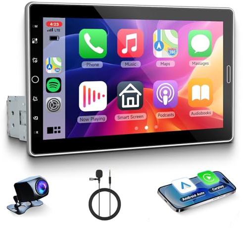 Rimoody Autoradio 1 Din Carplay Android Auto Wireless, 10.1 Stereo 1 Din con Schermo Rotante con Mirror Link Bluetooth FM/AM/RDS EQ AUX/USB Navigazione Online Qualità Audio Lossless SWC Retrocamera