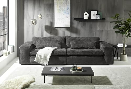 Big Sofa 300 cm breit, Modell Vince, Tiefe Sitzfläche, pflegeleichter Stoffbezug, Nosagfederung, Rücken echt bezogen, mittlere Sitzhärte, inkl. 2 Rückenkissen, 2 Nierenkissen, Schwarz