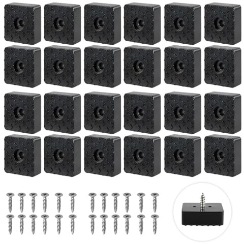 24 PCS Rubber Feet for Garden Furniture Feet Protectors, 30 x 30mm Furniture Pads with Screws, Non-slip Floor Protectors for Table Legs Desk Chair Feet