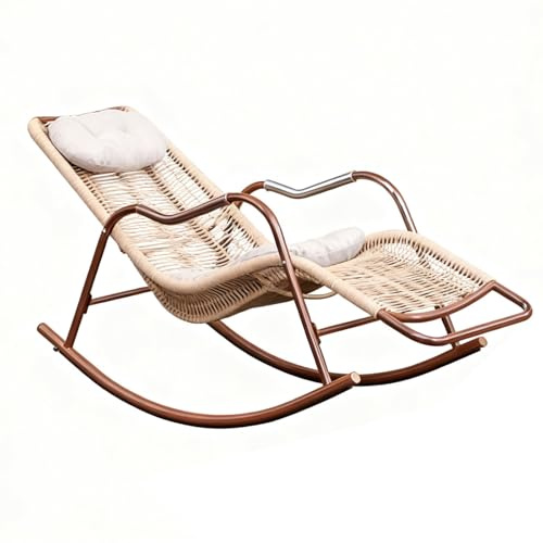 Apk i bc Mecedora de Mimbre, sillón de jardín, diseño ergonómico con cojín y reposacabezas, Ideal para Jardines y Patios.(Wood Color,120 * 65 * 89)