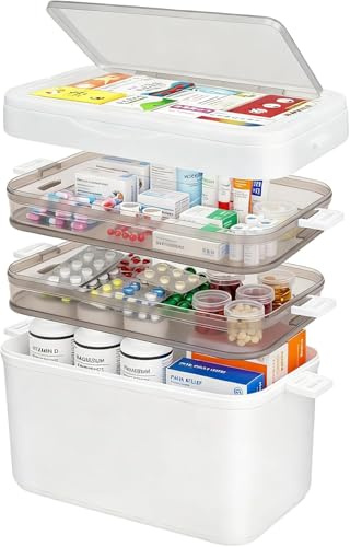 Hoyiyobi Multifunktionale Aufbewahrungsbox 4 Stöckig mit Tragbarer Griff, Hausapotheke Box & Allzweck Organizer, Großes Medizin Aufbewahrung für Zuhause Büro Schule (Weiß) | Hausapotheke & Allzweck Organizer, Aufbewahrungsbox für Medizin, Verbandsmaterial & Pflegeprodukte, Ideal für Zuhause, Schule