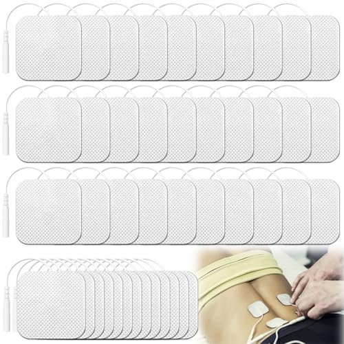 40 Stück TENS Elektroden Pads, 5x5 cm Geraet Elektroden, Wiederverwendbare EMS Klebe-Elektroden, Selbstklebende Klebeelektroden-Pads für TENS Geräte and EMS Trainer, Sehr Gute Haft-Leitfähigkeit