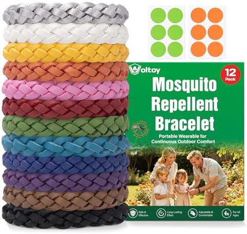 Mosquito Repellent Bracelet 12 Pack, Adjustable Leather 350 Hour Protection Insect Repellent Bracelet for All Ages, Camping Essentials