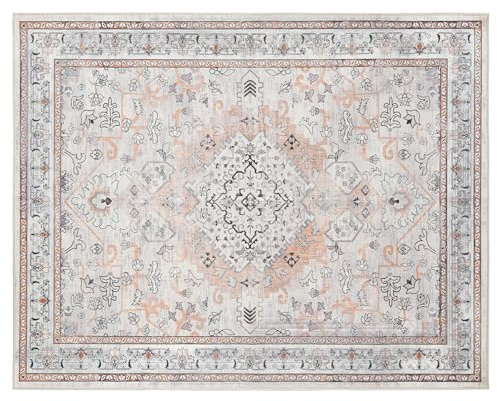 HOOBRO Teppich, waschbarer Rutschfester Läufer, 270 x 180 cm, Boho-Teppich, Bettvorleger für Wohnzimmer, Flur, Küche, Schlafzimmer, Arbeitszimmer, Beige-Vintage EEF04AR01