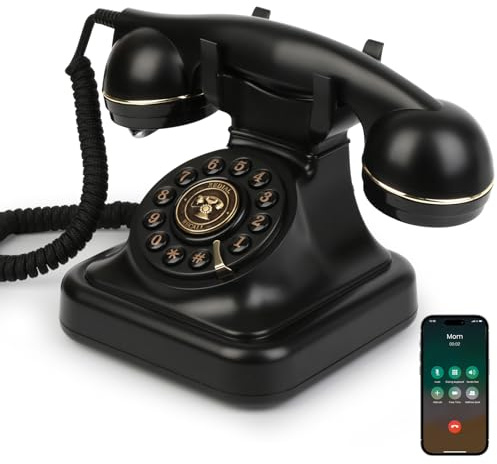 Sangyn Bluetooth Retro Phone, Bluetooth Landline Phone Compatible with Android & iOS, Wireless Cordless Bluetooth Home Telephone with Speakerphone, Volume Control & USB Rechargeable, Black