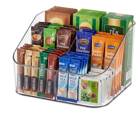 Punorric Tea Bag Storage Organiser Acrylic, Tea Bag Organiser with 5 Tiered Compartments, Coffee Pod Storage Sachet Holder, Tea Caddy for Tea Bags for Coffee Station