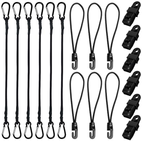 Bungee Cords with Hooks,30cm Bungee Cords with Carabiner Hooks,Bungee Cords 20cm,Black Bungee Ropes for Camping, Tent, Garden, Awning, Tarps, Bike