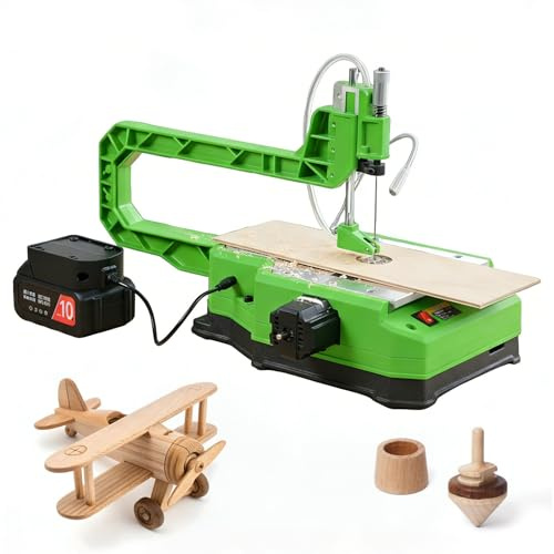 richigblosmum Mini-Scie à Chantourner avec LED & Port d'Aspiration | Scie Sauteuse de Bureau Double Alimentation | Vitesse Ajustable 6-7 | pour DIY, Modélisme & Projets
