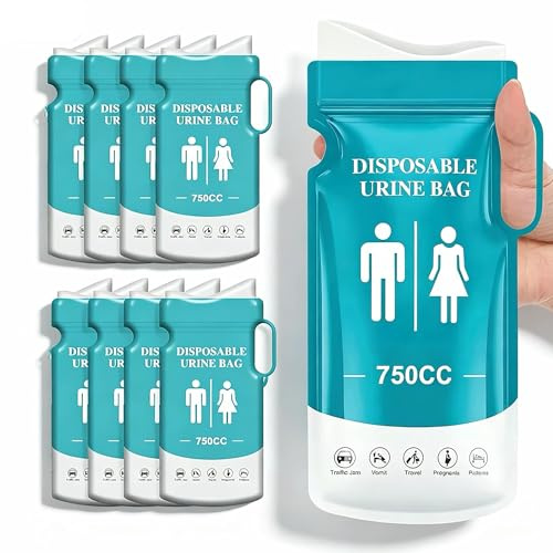 Jidyllic 8Pcs Portable Urinal Bags 750ml Leakproof Pee Bags for Car Emergency Disposable Urine Bags with Handle Travel Toilet for Traffic Jams Camping Women Men Vomit Bag Blue