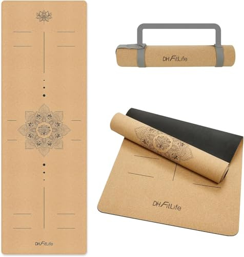 DH FitLife Kork Yogamatte rutschfest aus Naturkautschuk | sofort einsatzbereit | Leicht zu reinigen | Hochwertige Sport-, Fitness- & Gymnastikmatte für Yoga, Pilates & Balance (Alignment Balance)