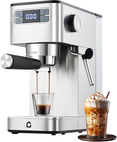 Macchina da caffè espresso 20 bar con montalatte, 1450 W Caffettiera espressa manuale in acciaio inox per 2 tazze, schermo a LED, temperatura regolabile, 1,4 l serbatoio rimovibile per espresso
