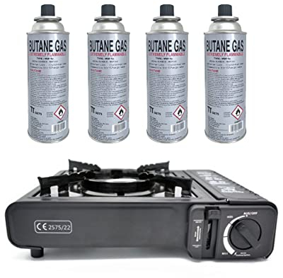 SENA Camping Gaskocher mit 4 Gaskartuschen Campingkocher 1-flammig max. Leistung 2,5 KW