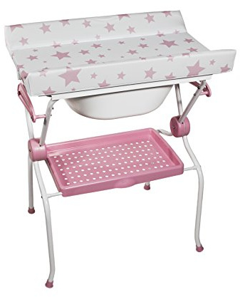 PLASTIMYR - Baignoire Sobrebide Ada | Baignoire pour bébé avec table à langer pliable et système anti-basculement | Rose | PVC | Facile à ranger et compacte