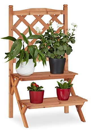 Relaxdays Blumentreppe mit Rankgitter, 2 Stufen, für Blumentöpfe & Kletterpflanzen, Tannenholz, HBT: 89x51x40cm, natur