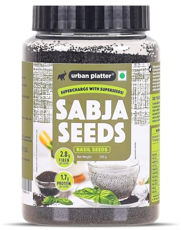 Urban Platter Basil Seeds Jar | 24.69 Oz (700g) | Tukmaria, Sabja Seeds | Rich in Fibre | Natural Cooling Superfood | Perfect for Falooda, Drinks, Smoothies & Desserts