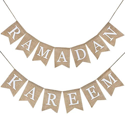 Ramadan Mubarak Banner Ramadan Kareem Decorations Eid Burlap Bunting Gold Eid Mubarak Banner Party Supplies for Home Muslim Festival