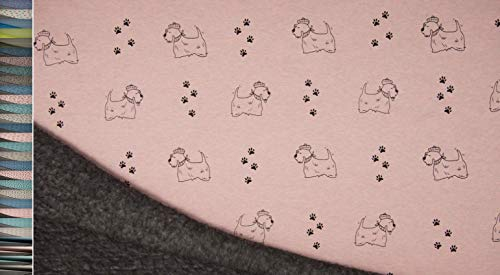 StoffBook Hunde LACHS Melange KUSCHELWEICHER Doubleface Spandex BAUMWOLLFLEECE Baumwolle Fleece Stoff - METERWARE AB 2M -, D689(Hunde Lachs Melange)