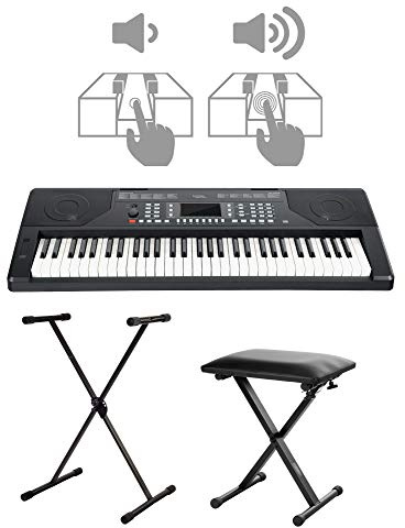 FunKey 61 Edition Touch Keyboard Set - 61 Tasten - Touch Response - 300 Sounds & 300 Rhythmen - Begleitautomatik und Lernfunktionen - inkl. X-Stativ und Hocker - schwarz