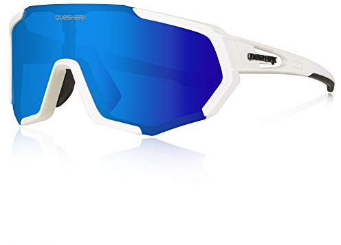 Queshark Occhiali da Ciclismo Polarizzati per Ccchiali TR90 con Montatura per Uomo Donna con 3 Lenti Intercambiabili Anti-UV400