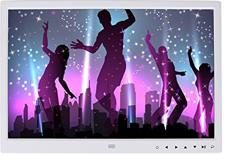 Cadre Photo Numérique 12 Pouces, 1280x800 HD, Réveil, Lecteur MP3/MP4, 32 Go, avec Carte SD et Télécommande, Blanc