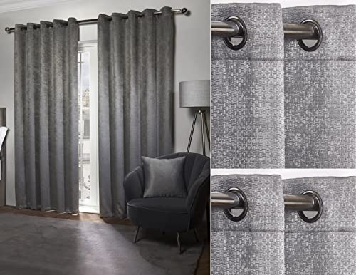 Emma Barclay – 3D Embossed Blackout Curtains for Bedroom Living Room Thermal Insulated Woven Eyelet Blackout Curtains With Reflective Reverse Weave Ambiance Collection (66” x 90” Inch)(Charcoal)