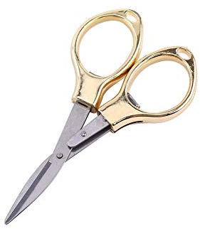 Fällbara saxar, bärbara saxar, Mini vikbara nyckelringar i rostfritt stål, fiskesaxar, blisterkortpaket, glasformad minisax (Gold)