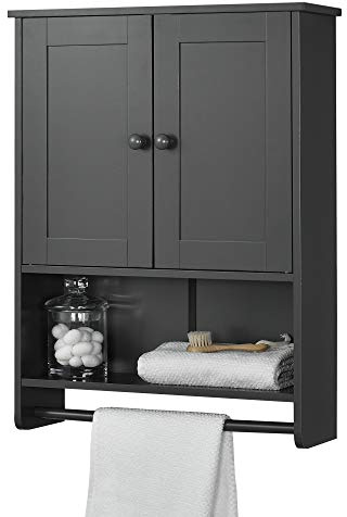 Väggskåp Badrumsskåp MDF med Handdukshållare Mörkgrå 65x48,7x14,5cm