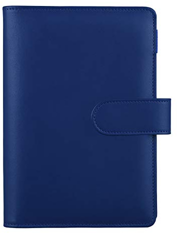 HAUTOCO A6 PU-Leder-Notizbuch, nachfüllbar, 6 Ringordner für A6-Füllpapier und Bargeld, Budget-Umschläge, lose Blätter, persönlicher Planer, Bindereinband mit magnetischer Schnalle, Marineblau