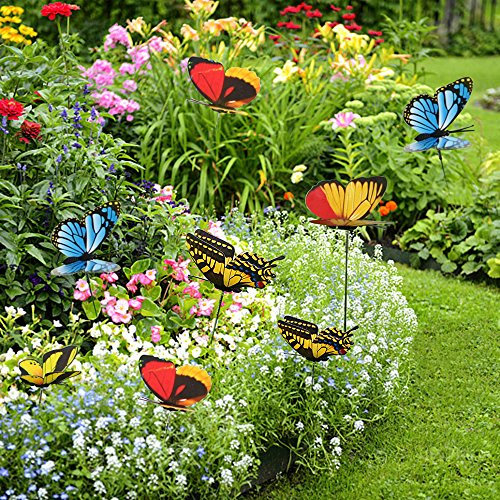 50 Pieces Colorful Garden Butterflies Dragonflies Patio Ornaments on Sticks for Plant Decoration, Outdoor Yard, Garden Decor