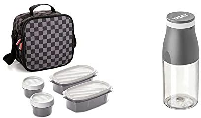 Tatay Urban Food Casual Bolsa Térmica Porta Alimentos, 3 L de Capacidad, Color Ajedrez + Botella Urban Drink de 400ml, Hermética, de Tritán, Libre de BPA, Resistente a Rotura, Color Gris