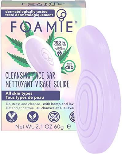FOAMIE Gesichtsstange, entspannende Hanf- und Lavendelstäbe, mit CBD, pH-balanciert, seifenfrei, ohne Sulfate oder Parabene. Hergestellt in Großbritannien.