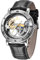 Alienwork IK Automatikuhr Armbanduhr Herren Damen Silber Lederarmband Schwarz Skelett Glasboden