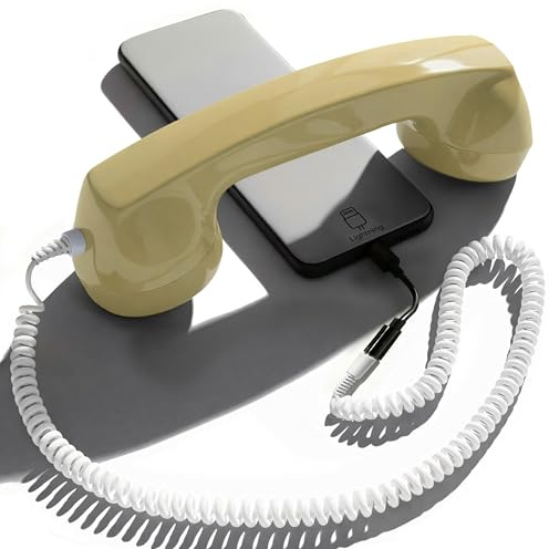 Opis Technology 60s Micro – Combiné Téléphone Portable Rétro Lightning (MFi) pour iPhone – Compatible iPhone 7 à 14 – Adaptateur Inclus (Beige)
